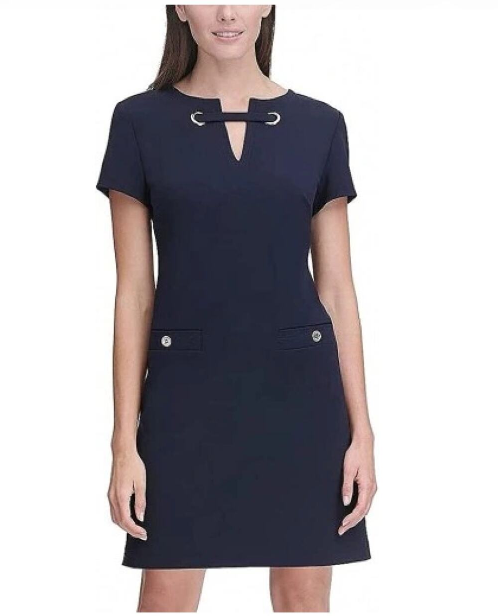 Tommy Hilfiger Navy Blue Classic Scuba Crepe Two Pocket Shift Dress Women's 14